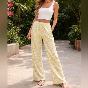 Angel Kiss Yellow Lemon Print Wide-Leg Pants